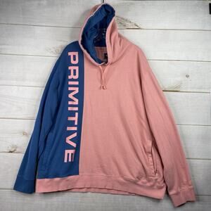 Primitive Hoodie Mens XXL Peach Blue Colorblock Skateboarding Pullover Y2K